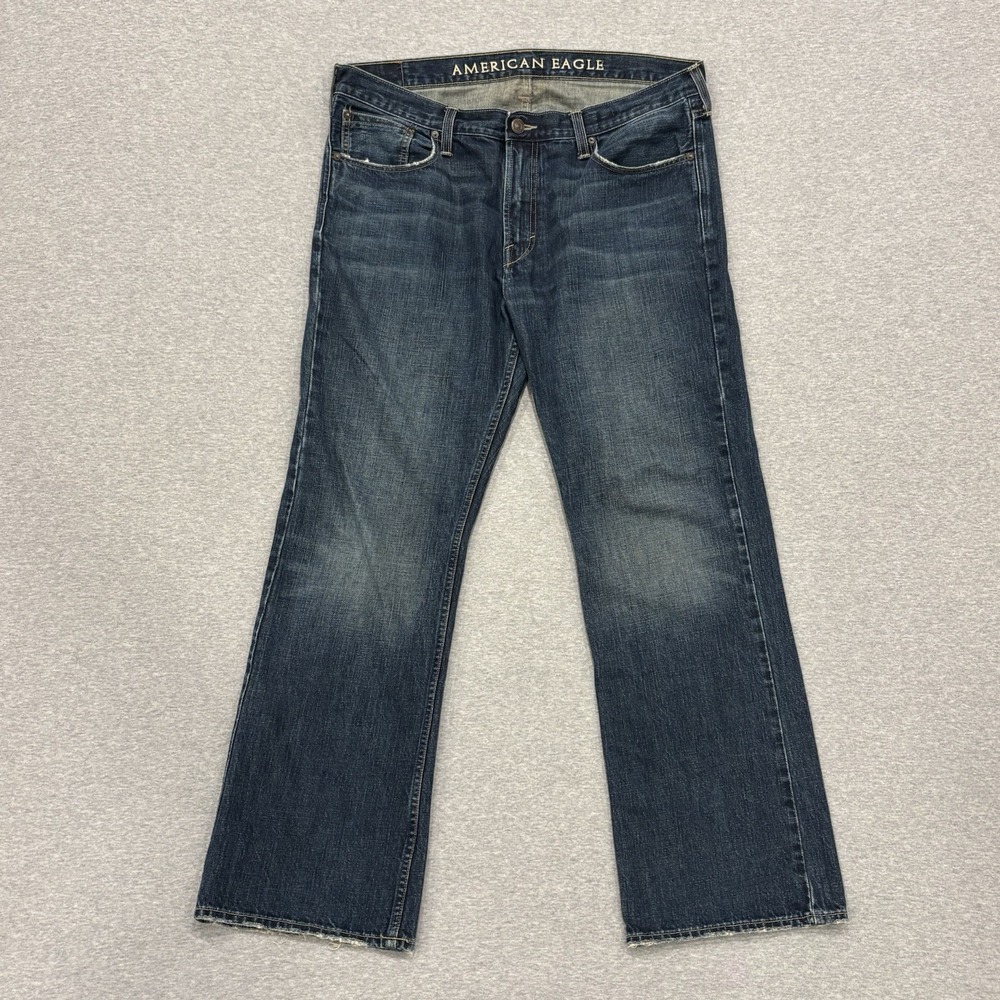 American Eagle Low Rise Boot Jeans Men's Size 36x32 (Fits 39x32) Blue Dark Wash
